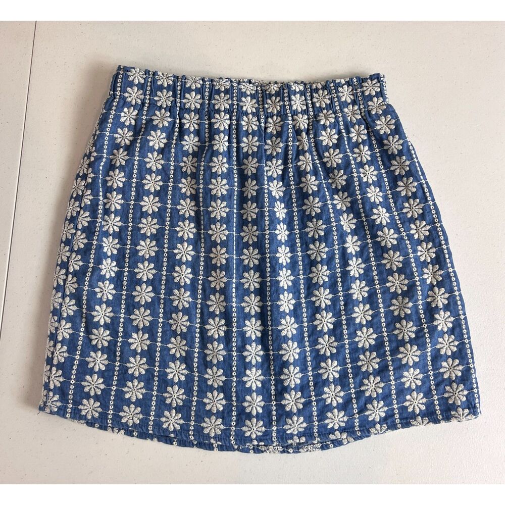 Blue Rain Women's Floral Embroidered Skirt Pull On Blue White Size S